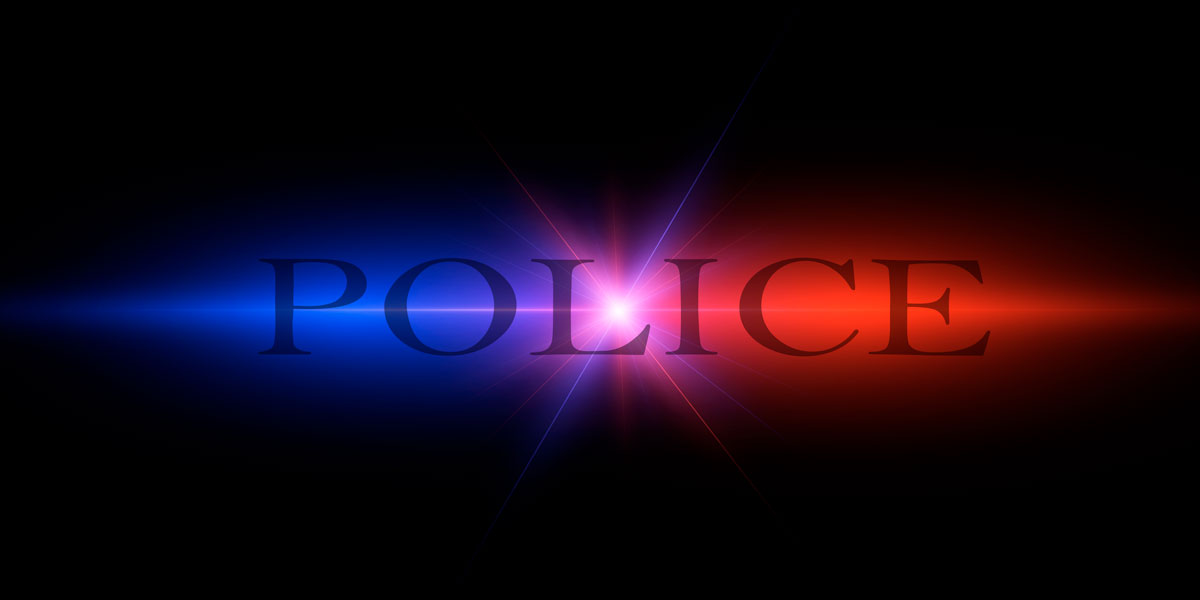 the word "police" on a black, blue and red background